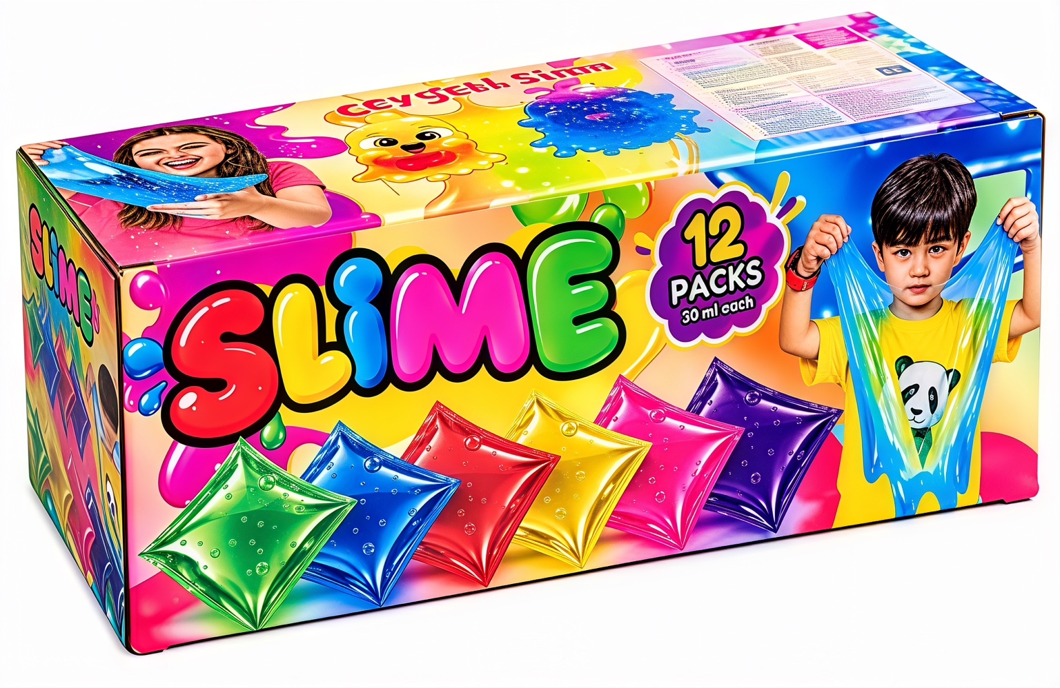 12-pack colorful crystal slime product box