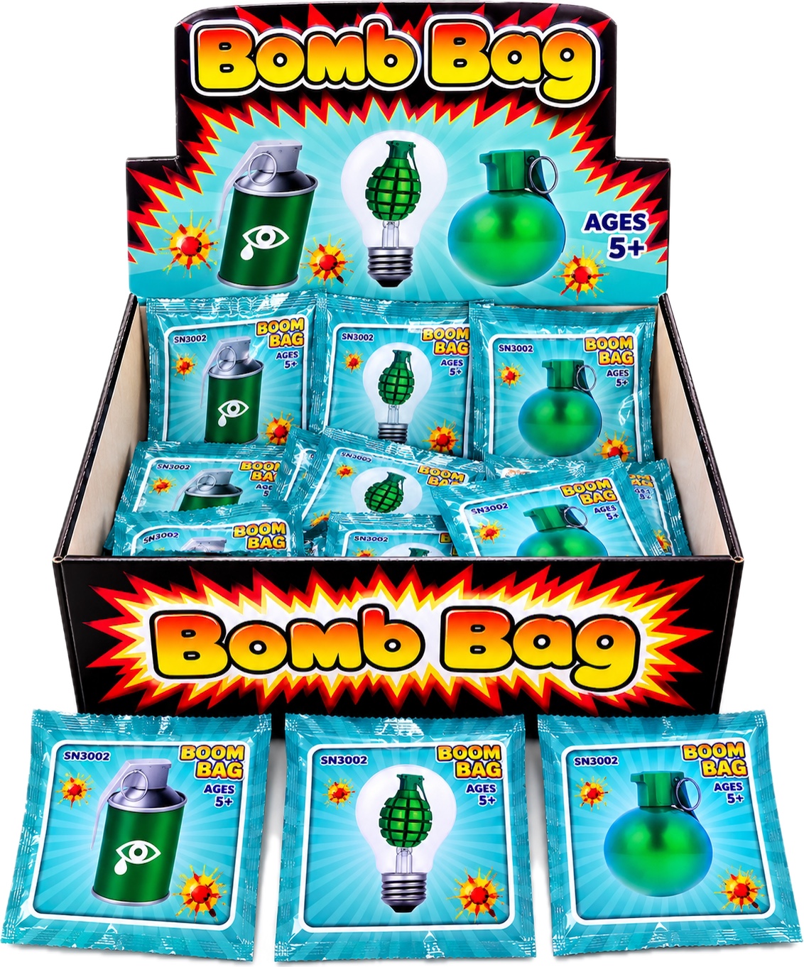 Bomb Bag novelty product display box and three sachet designs